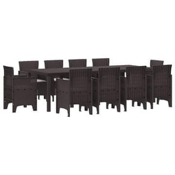Vidaxl Komplet za jedilnico v vrtu 11 pcs Rjava Polt rattan