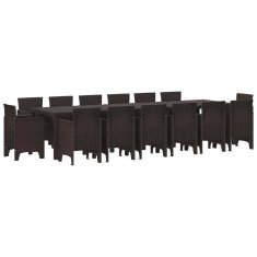 Vidaxl Komplet za jedilnico v vrtu 15 pcs Rjava Polt rattan