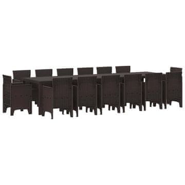Vidaxl Komplet za jedilnico v vrtu 15 pcs Rjava Polt rattan