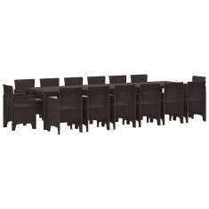 Vidaxl Komplet za jedilnico v vrtu 15 pcs Rjava Polt rattan