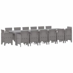 Vidaxl Komplet za jedilnico v vrtu 15 pcs Svetlo siva Polt rattan