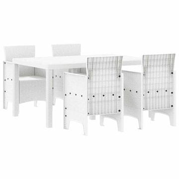 Vidaxl Komplet za jedilnico v vrtu 5 szt. Bela Polt rattan