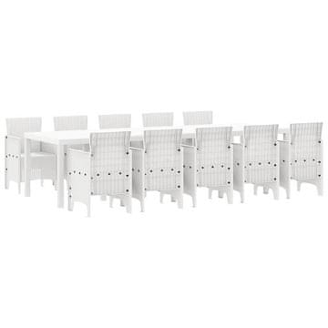 Vidaxl Komplet za jedilnico v vrtu 11 pcs Bela Rattan in jeklo