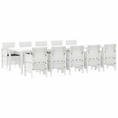 Vidaxl Komplet za jedilnico v vrtu 11 pcs Bela Poli rattan in aluminij