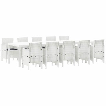 Vidaxl Komplet za jedilnico v vrtu 11 pcs Bela Poli rattan in aluminij