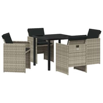 Vidaxl Komplet za jedilnico v vrtu 5 pcs Svetlo siva poli ratan