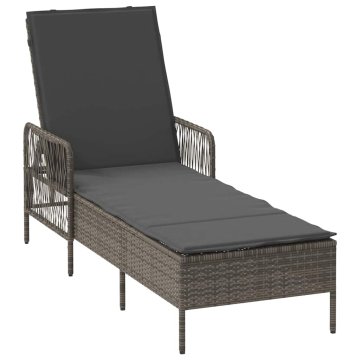 Vidaxl Ležalnik Siva in temno siva 200 x 55 x 92 cm poli ratan