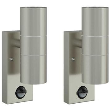 Vidaxl Zunanje stenske svetilke 2 pcs srebrna 7 x 10 x 22 cm