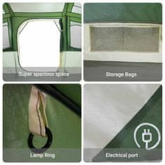 Vidaxl Družinski šotor s streho Bela in zelena 435 x 255 x 216 cm