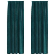 Vidaxl Zavese z zavesami 2 pcs Temno zelena 140 x 245 cm Žamet