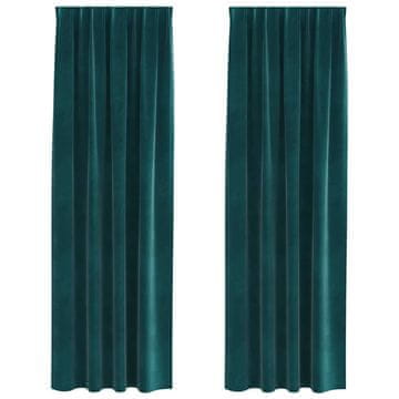 Vidaxl Zavese z zavesami 2 pcs Temno zelena 140 x 245 cm Žamet