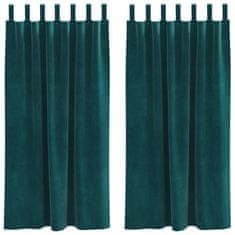 Vidaxl Zavese z zavesami 2 pcs Temno zelena 140 x 175 cm Žamet