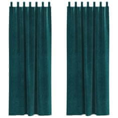 Vidaxl Zavese z zavesami 2 pcs Temno zelena 140 x 225 cm Žamet