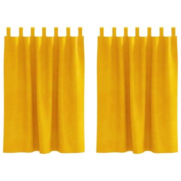 Vidaxl Zavese z zavesami 2 pcs gorčično rumena 140 x 140 cm Žamet