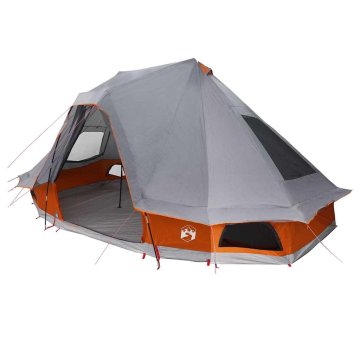 Vidaxl Družinski tipi šotor Siva in oranžna 466 x 310 x 240 cm