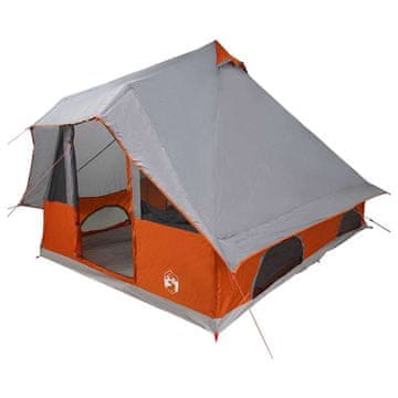 Vidaxl Tipi šotor s streho Siva in oranžna 358 x 296 x 258 cm tafeta
