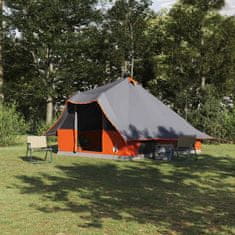 Vidaxl Družinski tipi šotor Siva in oranžna 358 x 296 x 258 cm