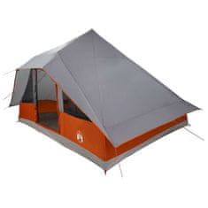 Vidaxl Družinski tipi šotor Siva in oranžna 364 x 281 x 257 cm
