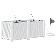 Vidaxl Vrtni lončki 1 kos Pletenje Bela 80 x 40 x 37.5 cm Plastika