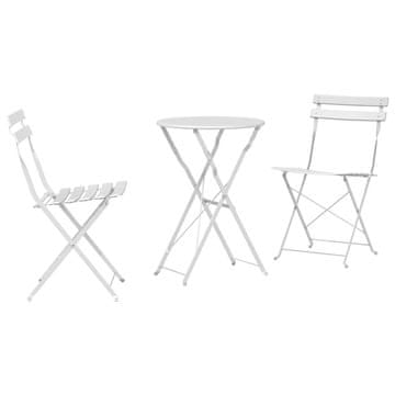 Vidaxl Zložljiv bistro set 3 szt. Bela Jeklo