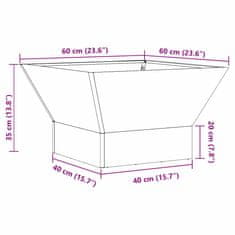 Vidaxl Ogenj Kvadratni Črn 60x60x35 cm iz jekla odpornega na vremenske vplive