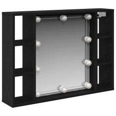Vidaxl Ogledalna omara Črni hrast 76 x 15 x 55 cm Konstruiran les