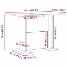 Vidaxl Jedilna miza artisan hrast 110 x 60 x 75 cm Konstruiran les