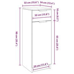 Vidaxl Kopalniška omarica črni hrast 32x34x90 cm inženirski les