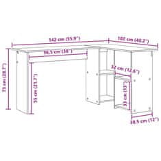 Vidaxl Miza s polico Siva sonoma 142 x 102 x 73 cm Konstruiran les