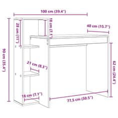Vidaxl Miza s polico Siva sonoma 100 x 40 x 90 cm Konstruiran les