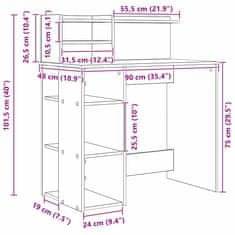 Vidaxl Miza s shranjevanjem Bela 90 x 48 x 101.5 cm Konstruiran les
