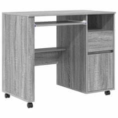 Vidaxl Miza na kolesih s predalom Siva 91 x 50 x 77 cm Konstruiran les