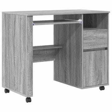 Vidaxl Miza na kolesih s predalom Siva 91 x 50 x 77 cm Konstruiran les