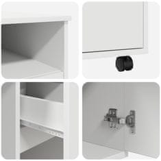 Vidaxl Miza na kolesih s predalom Bela 91 x 50 x 77 cm Konstruiran les