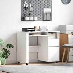 Vidaxl Miza na kolesih s predalom Bela 91 x 50 x 77 cm Konstruiran les