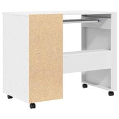 Vidaxl Miza na kolesih s predalom Bela 91 x 50 x 77 cm Konstruiran les