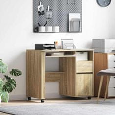 Vidaxl Miza na kolesih sonoma hrast 91 x 50 x 77 cm Konstruiran les