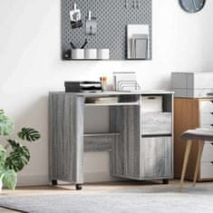 Vidaxl Miza na kolesih s predalom Siva 91 x 50 x 77 cm Konstruiran les