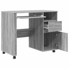 Vidaxl Miza na kolesih s predalom Siva 91 x 50 x 77 cm Konstruiran les