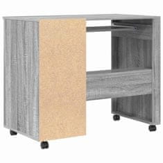 Vidaxl Miza na kolesih s predalom Siva 91 x 50 x 77 cm Konstruiran les