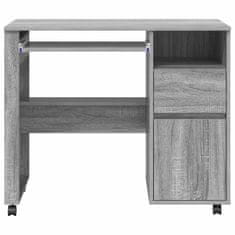 Vidaxl Miza na kolesih s predalom Siva 91 x 50 x 77 cm Konstruiran les