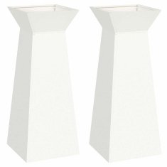 Vidaxl Vrtni stebrični lonci, 2 kosa z posodo, bela barva, dimenzije 40x40x100 cm, izdelano iz jekla.