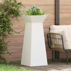 Vidaxl Vrtni steber za rastline z belo posodo, dimenzije 40x40x100 cm, iz jekla