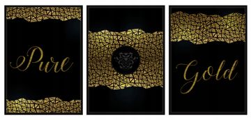 shumee SLIKOVNI PLAKATI V OKVIRJU 53x73cm Triptih Komplet 3 slik ZLATO P575
