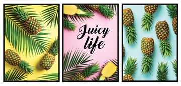 shumee SLIKOVNI PLAKATI V OKVIRJU 53x73cm Triptih Komplet 3 slik ANANAS SADJE P572