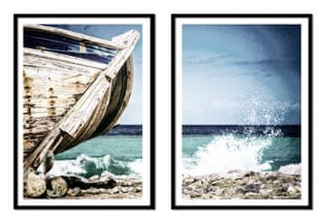 shumee SLIKOVNI PLAKATI V OKVIRJU 53x73cm Diptih Komplet 2 slik Čoln Morje P2144