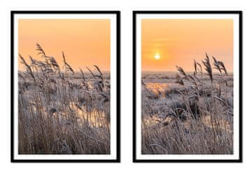 shumee UOKVIRJENA SLIKA 53x73cm Diptih Komplet 2 slik Sončni zahod na polju Boho P2175