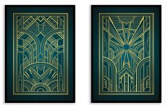 shumee ZLATI PLAKATI kovinska slika 33x43 Diptih Komplet 2 Artdeco slik ZP022