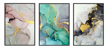shumee ZLATI PLAKATI kovinske slike 73x53 Triptih Komplet 3 slik Marmor ZP021