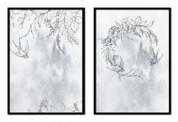 shumee SLIKOVNI PLAKATI V OKVIRJU 33x43cm Diptih Komplet 2 slik Gozd Zima Bela P1725